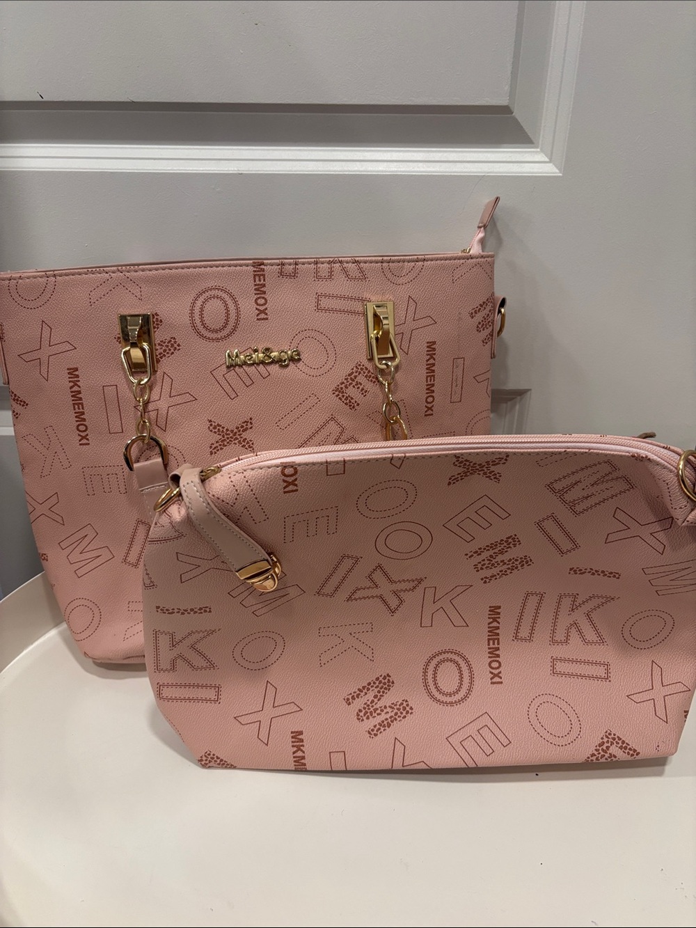 Mei & Ge Pink Logo Tote and Crossbody Set
